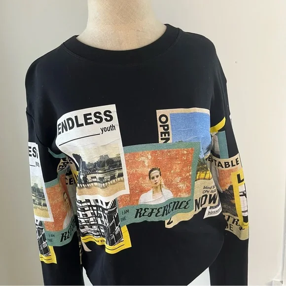 Zara Photo Graphic Black Long Sleeve Top - Artsy - Picture 7 of 8